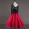 Scene Wear Ballroom Dance Competition klänningar Anpassad storlek Röd standardklänning Långärmar Waltz för kvinnor