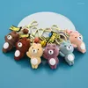 Keychains PVC Pile Flocking Cute Standing Bear Keychain Woman Bag Charm smycken Car Key Ring School Chain Accessories N025