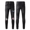 Herrjeans lyxmärke Letter Star Herr Broderi Patchwork Rippade jeans Byxor Raka Slim Elastisk Denim Passform Moto Byxor Trendiga Streetwear storlek 28-38