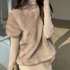 女性のベストブラウン韓国ファッションふわふわベスト女性ラウンドネックルーズぬいぐるみ肥厚暖かい半袖コート女性甘いトップドロップ 230105