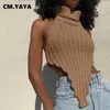 Women's Tanks Camis CM YAYA Street IN Turtleneck Backless Irregular V hem Sleeveless Oversized Pullover Crop Tank Sweater Tops 230105