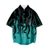 Men's Casual Shirts 2023 Summer Men's Clothing Octopus Print Art Shirt Basic Short Sleeve Beach Hawaii Street Fashion Chic Fresh Easy