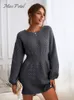 Męskie swetry Miss Petal Honeycomb dzianina brązowa sukienka kobieta swobodny długi rękaw 2023 Autumn Winter Pullovers Opieki wierzchniej 230105