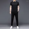 Herren-Trainingsanzüge, Minglu, Sommer-Herren-Polo-Shirts, Sets, luxuriös, einfarbig, kurzärmelig, Sport, lässig, Herrenanzüge, modisch, elastische Taille, Mann