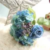 Dekorativa blommor konstgjorda blommor siden rose brud bröllop buketter blå brud brudtärna för dekoration