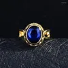 Bröllopsringar lyxiga retro guldpläterade oval kristall för kvinnor lysa blå CZ Stone Inlay Fashion Jewelry Elegant Party Gift