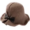Geniş Memlu Şapkalar Kova Vintage Yün Bayanlar Bowler Bowler Moda Bows Havzası Balıkçı Kadın Kış Siyah Kahve Koyu Deve 230105