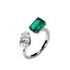 Обручальные кольца INS Simple Fashion Jewelry 925 Стерлинговая сперная капля Water Drop Emerald Cz Diamond Gemstones Eternity Women Open Adjusab dhe6w