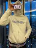 Herrtröjor Y2K huvtröjor Hip Hop Full Zip Up Rhinestone Hoodie Herr Gothic Streetwear Långärmad Oversized Anime Sweatshirt D4Fl#