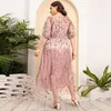 Plus Size Dresses 4XL For Women Dress Elegant Three Quarter Sleeve O-Neck Embroidery Clothing 2023 Black Cocktail Evening Party