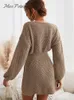 Maglioni da uomo MISS PETAL Honeycomb Knit Brown Dress Donna Casual manica lunga 2023 Autunno Inverno Pullover Capispalla 230105