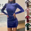 Sukienki swobodne jesień seksowna bodycon velvet mini sukienka kobiety turtleck z długim rękawem solidne szczupłe osłony krótkie vestido 3xl