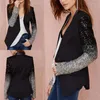 Abiti da donna Donna Primavera Autunno Giacca sottile Cappotto Manica lunga Risvolto Argento Nero Paillettes Elegante Slim Blazer da lavoro da donna