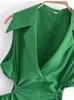 カジュアルドレス女性グリーンシャツドレス2023夏のノッチラピールカットアウトウエストAラインミディシングルボタンストリートクラブウェア