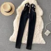 Женские брюки, весенние узкие леггинсы с высокой талией и жемчугом и бисером, узкие черные брюки женские P455 230105