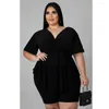 Survêtements Plus Taille Femmes 5XL Ensembles Chemise à volants solides Tops et pantalons courts 2023 Mode d'été Deux pièces Ensemble Lady Vêtements en gros