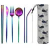 Flatware Sets 8pcs Dinare Set Portable Travel Gold Cutlery 304 Stainless Steel Knife Fork Spoon Chopsticks Straw Silverware With Bag