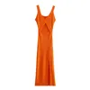 Casual Dresses Woman Sexy Orange Slim V Neck Knitted Long Dress 2023 Summer Elegant Hollow Out Patry Ladies Elasticity Sleeveless DressCasua