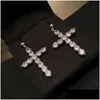 Earrings Necklace Classical Fashion Jewelry 925 Sterling Sier Fl Round Cut White Topaz Cz Diamond Lucky Gemstones Cross Pendant Dr Dh1Ex