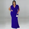 Plus Size Dresses Elegant Women Solid Curve Fringed Dress 2023 Summer Evening Tassel Gown Fashion Prom Outfit Wholesale Clothes