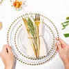 Servis uppsättningar transparent glasplatta Delikat bordsartiklar Set Luxury Pearl Design Fork Gold Christmas Scoop Silver Knife Flatware 5st/Set