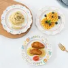 Plates Retro Ceramic Plate Living Room Creativity Flower Pattern Fruit Restaurant Desktop Bread Organizer Kitchen Tableware