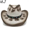 Basker mode kvinnor män västra cowboy hatt med punkband handgjorda väv sombrero cowgirl storlek 58 cm a0109 droppe