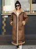 Kvinnors päls lanmrem lamm ull förtjockad brun kappa koreansk version medium lång lös faux varm kläder höst vinter kvinnor 2q1313