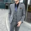 Men's Suits Suit Jacket Pants Vest 3 Pcs Set / Fashion Men's Casual Boutique Business Plaid High Quality Blazers Coat Trousers Waistcoat