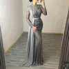Party Dresses Collection Gray Muslim s Evening High Neck Dubai Long Sleeve Mermaid Gown For Women 230105