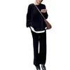 Women's Two Piece Pants 2 Pieces Set Women Knitted Tracksuit Turtleneck Sweater Wide Leg Pullover 2023 CHIC Outwear X99
