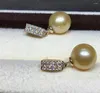 Kolczyki Dangle Biżuter Urocza wspaniała 9-10 mm Southsea Pearl Earring Solid Gold