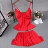 Women's Sleepwear Sexy Summer Womens 2PC Robe Bath Gown Strap Top Pants Pajamas Sets Lady Home Wear Nightgown Suit Sleepshirts M-XXL