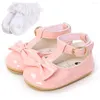 Eerste wandelaars Bobora schattige flats prewalker baby meisjes bowknot prinses bruiloft geboren baby sneaker schoenen met hoofdbanden 0-18m