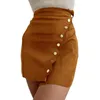 スカート女性ボディコンフェイクスエードスカートソリッドカラーハイウエストチルトボタンペタルエッジラップスリムミニ