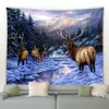 Tapisseries Elk en Hiver Forêt Tapisserie Animal Sauvage Cerf De Noël Tenture Murale Maison Art Décor Couverture pour Chambre Salon 230106