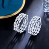 Hoop Earrings BeaQueen Sparkling Clear White Cubic Zirconia Crystal Triple Round Graceful Bridal Wedding Jewelry For Women E576