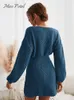 Pulls pour femmes Miss Petal Honeycomb Knit Brown Robe Femme Casual Manches longues 2023 Automne Hiver Pulls Vêtements d'extérieur 230105