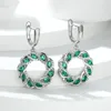 Hoop Earrings Marquise Cut Big Flower Round Pendant For Women Silver Color Luxury Blue Green Zircon Engagement Statement Earring