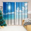 Curtain Customized Size Luxury Blackout 3D Window Curtains Blue Sky Beach S