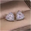 Stud luxe sieraden Real 925 Sterling Sier Girl Pear Cut White Topaz CZ Diamond Simple Feest Vrouwen Wedding Heart Earring Gift D Dhiuz