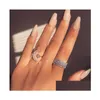 Br￶llopsringar Klassiska modesmycken 925 Sterling Sier Pave White Clear 5A Cubic Zirconia ￖppning Justerbar Women Star Moon Ring DH13P