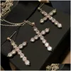 Earrings Necklace Classical Fashion Jewelry 925 Sterling Sier Fl Round Cut White Topaz Cz Diamond Lucky Gemstones Cross Pendant Dr Dh1Ex