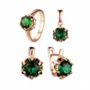 Halsbandörhängen Set Luxury Green Stone Jewelry 585 Rose Gold Color Earring/Ring/Necklace Gift till mor och hustru