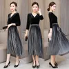 Casual Dresses Elegant Korean Dress Pastel Women V-neck Autumn Style Vestidos Splicing Robes Black Vestido Festa