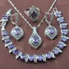 Ensemble de boucles d'oreilles et collier en cristal violet naturel pour femmes, cadeau de noël, bagues de couleur argent, Bracelet YZ0609