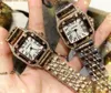 Fashion Women Shine Diamonds Ring Watches Iced Out Square Roman Tank Dial Designer Quartz Movement Lady Rose Gold Watch Super Bright Stainless Steel Clock