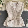 Kvinnors västar Spring Autumn Vintage Small Fragrance Tweed Short Vest Women V-Neck Slim Plaid Waistcoat