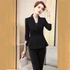 Pantalon deux pièces pour femmes élégant rose bleu noir rayé dames pantalon costume femmes Slim Blazer et pantalon pièces ensemble pour les affaires travail porter Wom