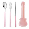 Zestawy naczyń obiadowych 2/3PC Portable Cutlery Set z gitarową pudełkiem ze stali nierdzewnej koreańskie pałeczki łyżki widelca